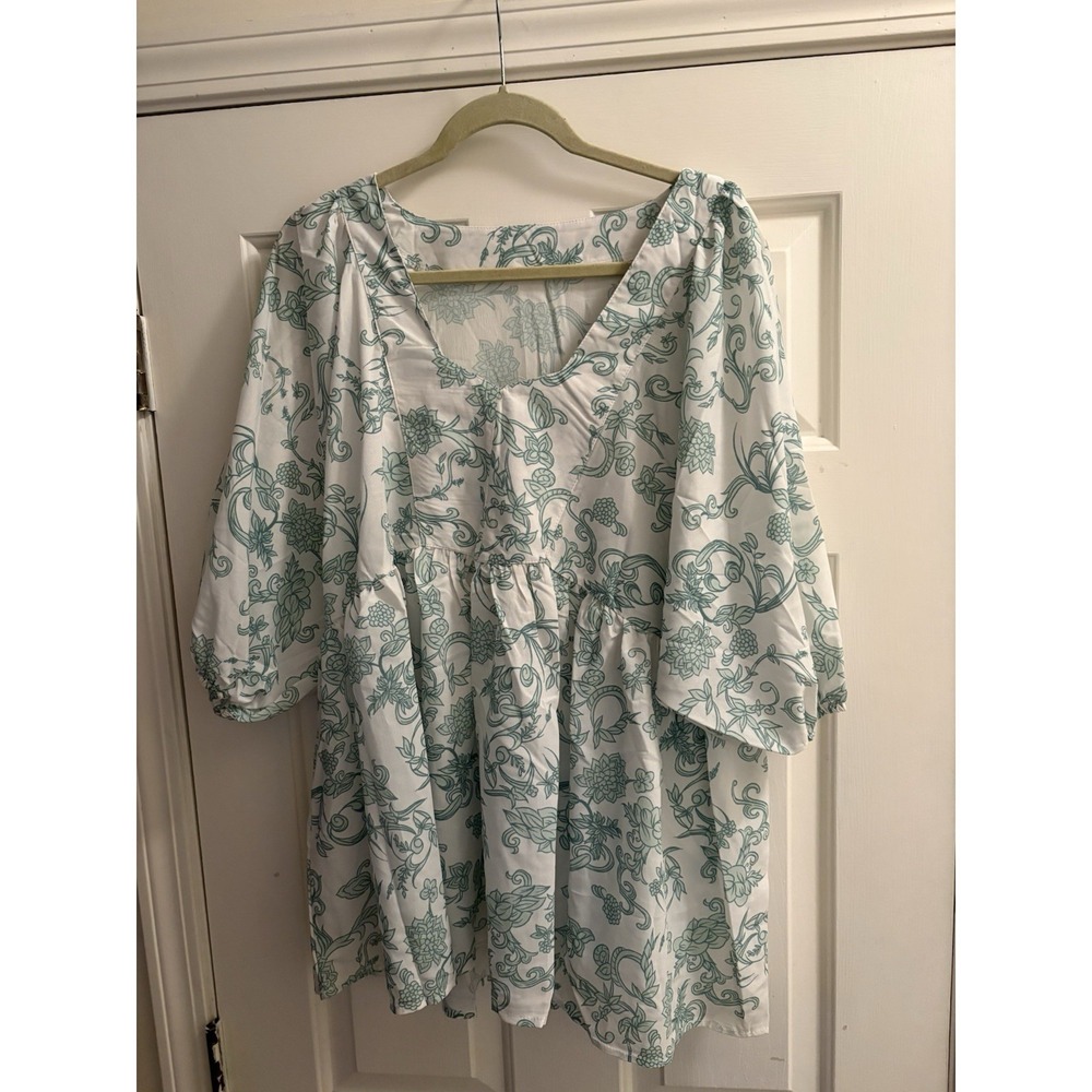 Unbranded Blouse Women's BEST For Size XL - 2X Green White Floral Print Boho